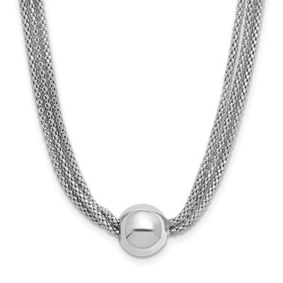 Polished 3-Strand Bead with 2 Inch Extender Necklac Sterling Silver Rhodium-plated QLF1357-17 19690…