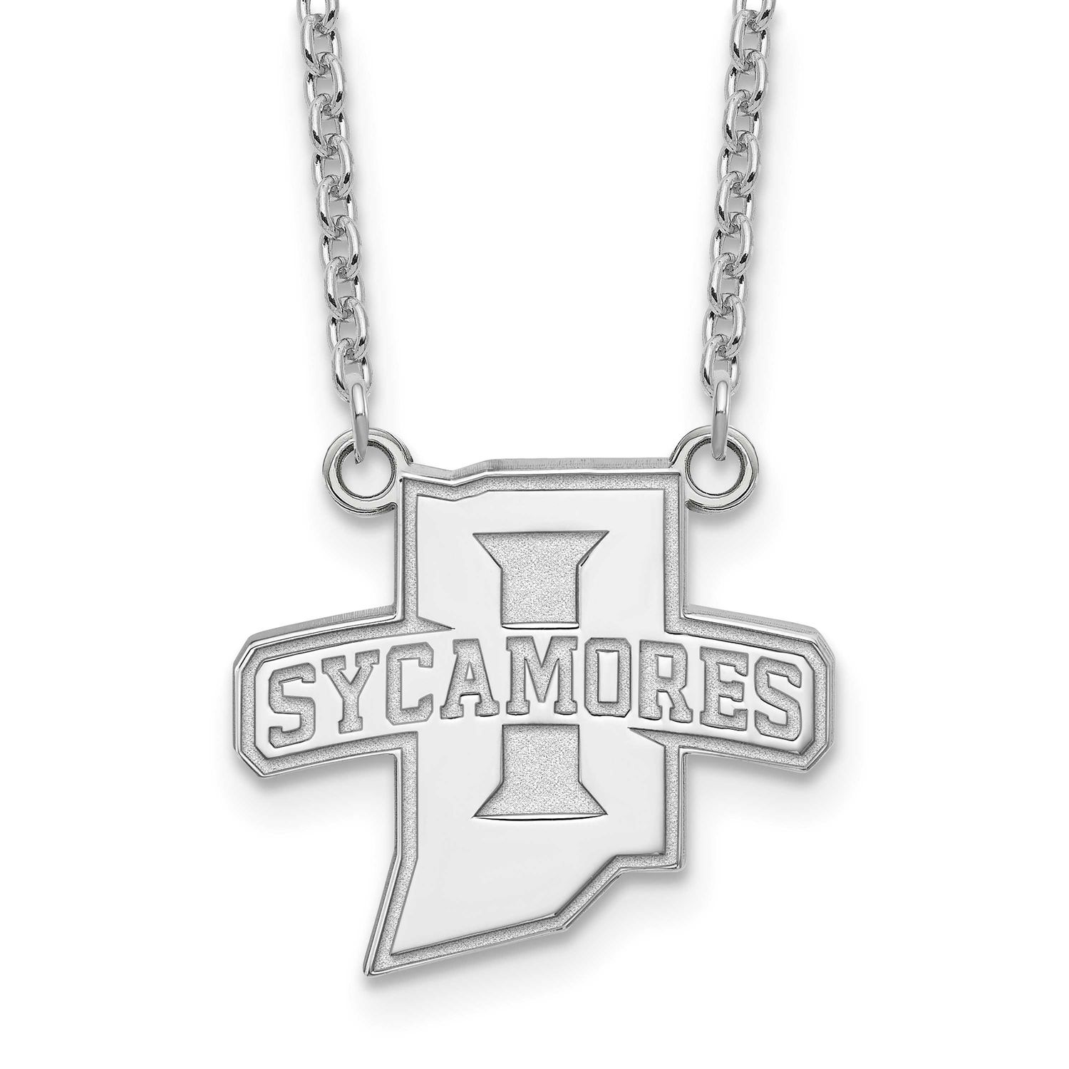 Indiana State University Sycamores Large Pendant 18 Inch Necklace Sterling Silver Rhodium-plated SS…