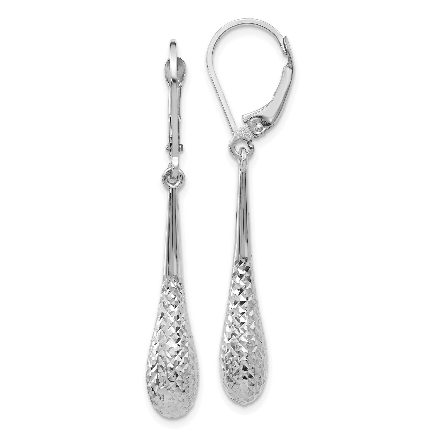 Polished and Diamond-Cut Leverback Earrings 10k White Gold 10LE629W 196904258958