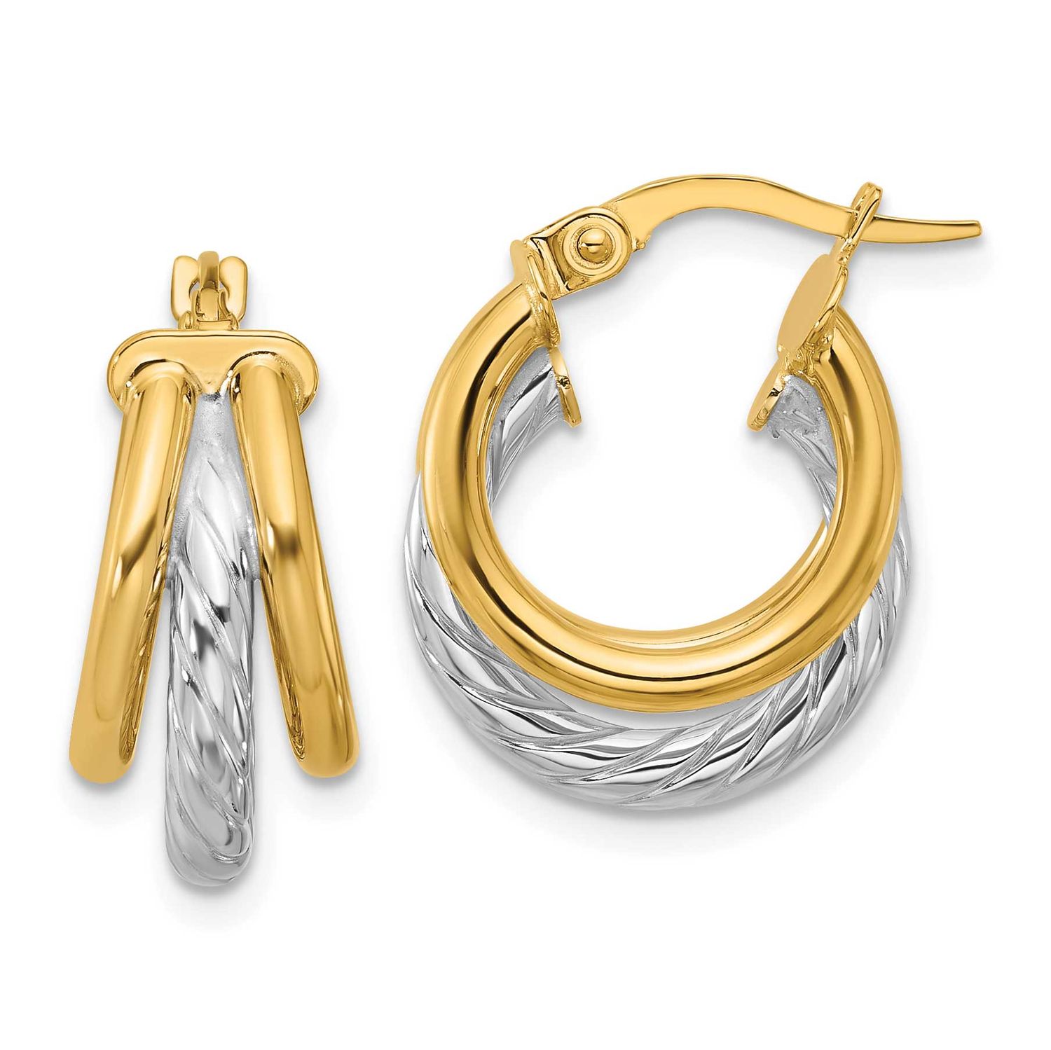 Polished Triple Hoop Earrings 14k Gold with Rhodium LE2742 196904340196