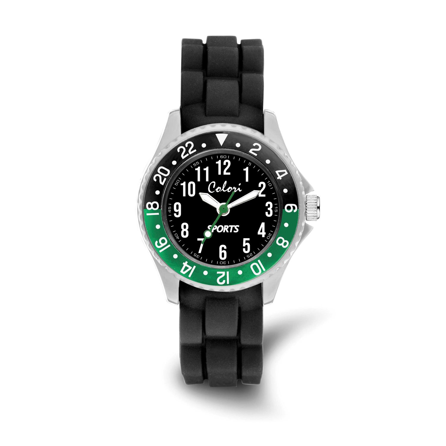 Colori Kids 30mm Sports Dial with Green and Black Bezel and Black Silicone Band Watch XWA6612