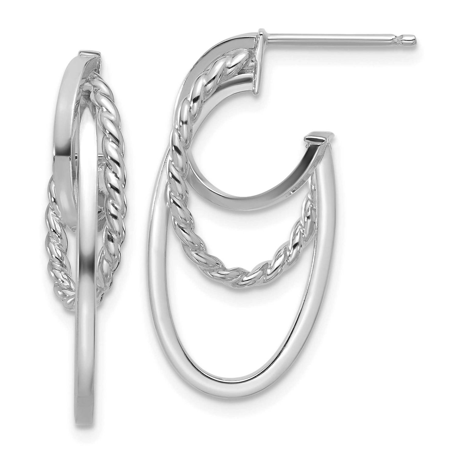 White Rh-Plating Polish/ Twisted Oval J-Hoop Earrings 14k Gold LE2687W 196904339305