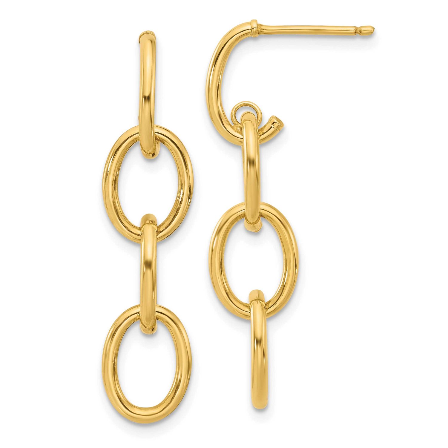 Triple Circle Link Dangle Post Earrings 14k Gold Polished LE2627 196904198032