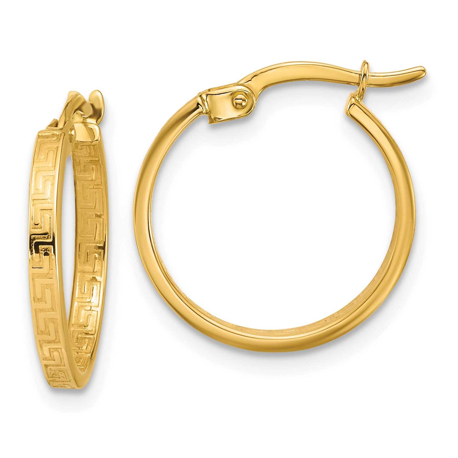 Greek Key Round Hoop Earrings 14k Gold Polished LE2903