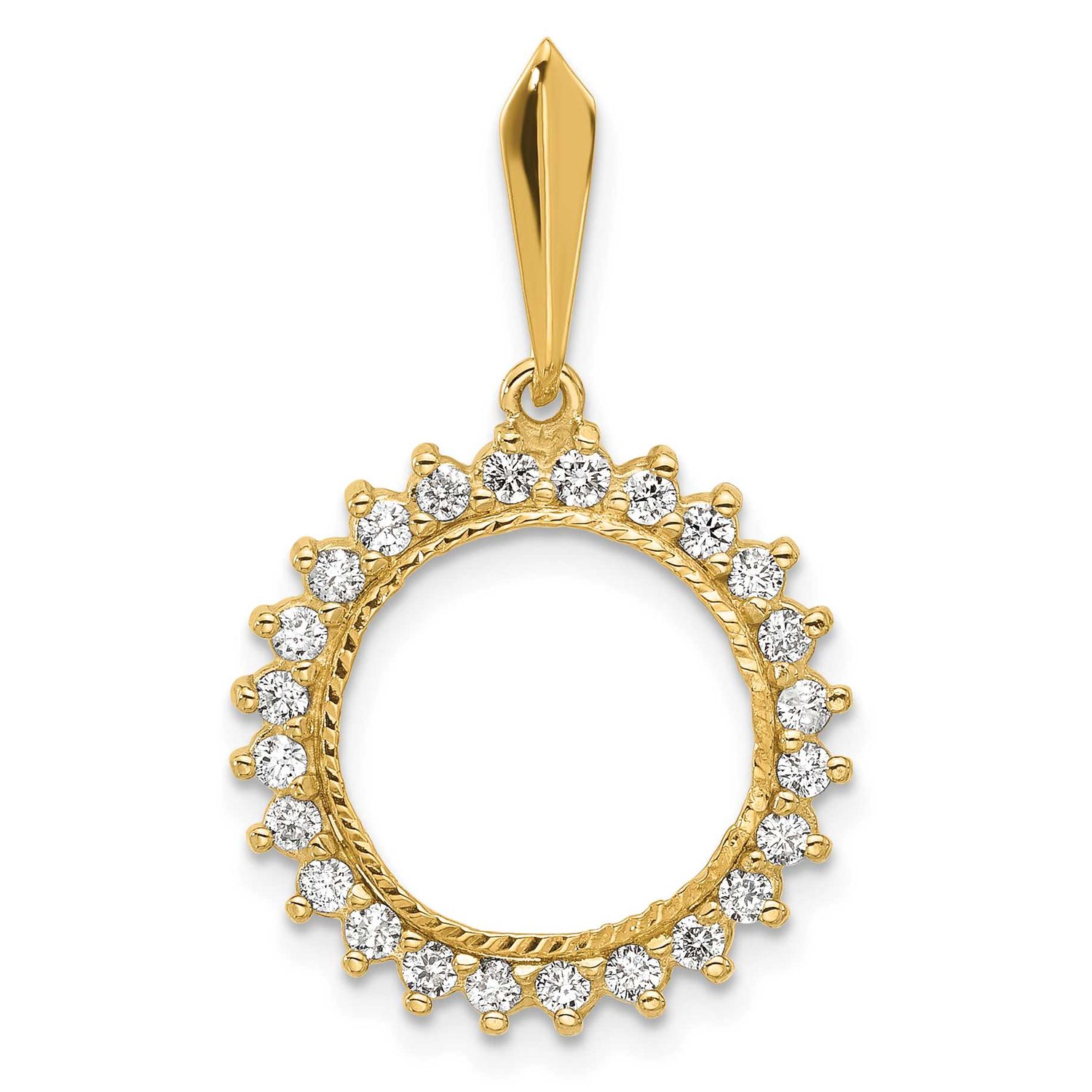 Diamond-Cut Aa Diamond Circle 13.0mm Prong Coin Bezel Pendant 14k Two-tone Gold Polished CS3984D/13…