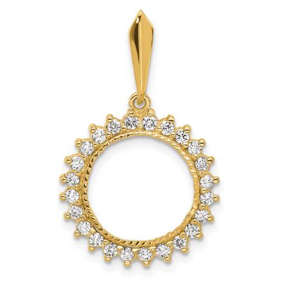 Diamond-Cut Aa Diamond Circle 13.0mm Prong Coin Bezel Pendant 14k Two-tone Gold Polished CS3984D/13…