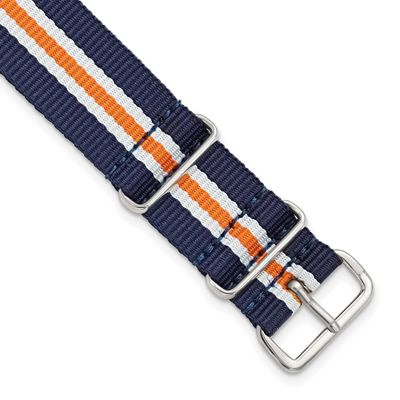 Debeer 20mm One-Piece Navy, Orange and White Striped Military Ballistic G10 Nylon with Silver-Tone …