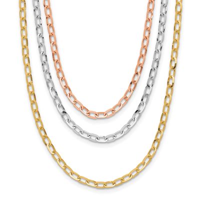 Tri-Color Polished 3-Strand Link Necklace 14k Gold LF1967-18 196904190890