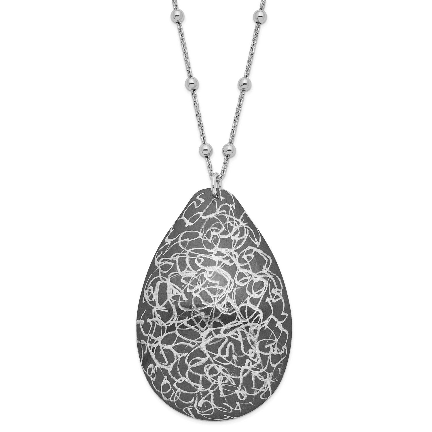 Ruthenium-Plated Teardrop with 2 Inch Extender Necklace Sterling Silver F126 886774984919