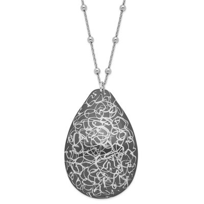 Ruthenium-Plated Teardrop with 2 Inch Extender Necklace Sterling Silver F126 886774984919