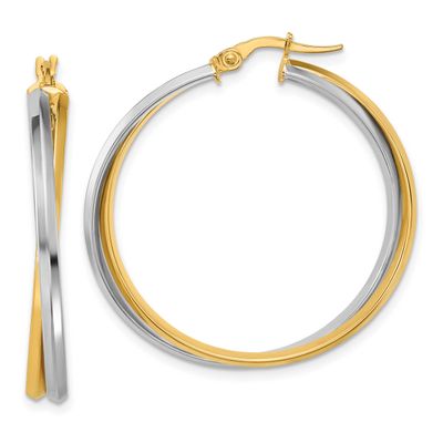 Rhodium Polished Twist Round Hoop Earrings 14k Gold LE2835 196904316306