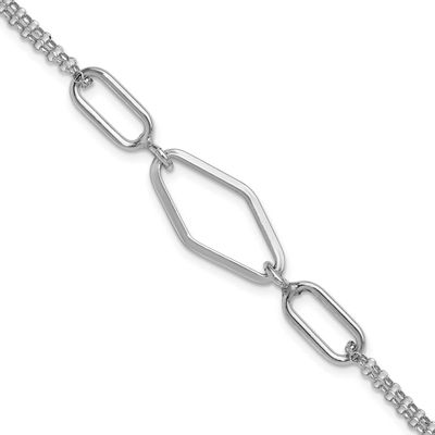 Polish/Diamond-Cut Fancy 2-Strand with .75 Inch Extender Bracelet Sterling Silver Rhodium-plated QL…