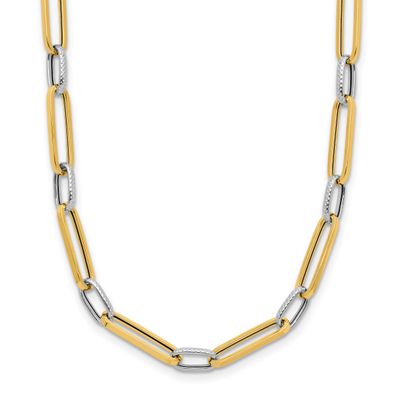 White Rhodium Polished and Textured Fancy Link Necklace 14k Gold LF1976-17.5 196904190883