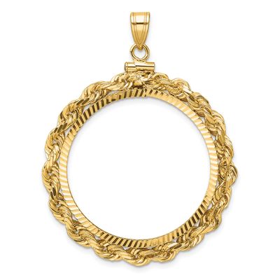 Rope and Diamond-Cut 30.0mm x 3.00mm Screw Top Coin Bezel Pendant 14k Gold Polished C3275D/30.0