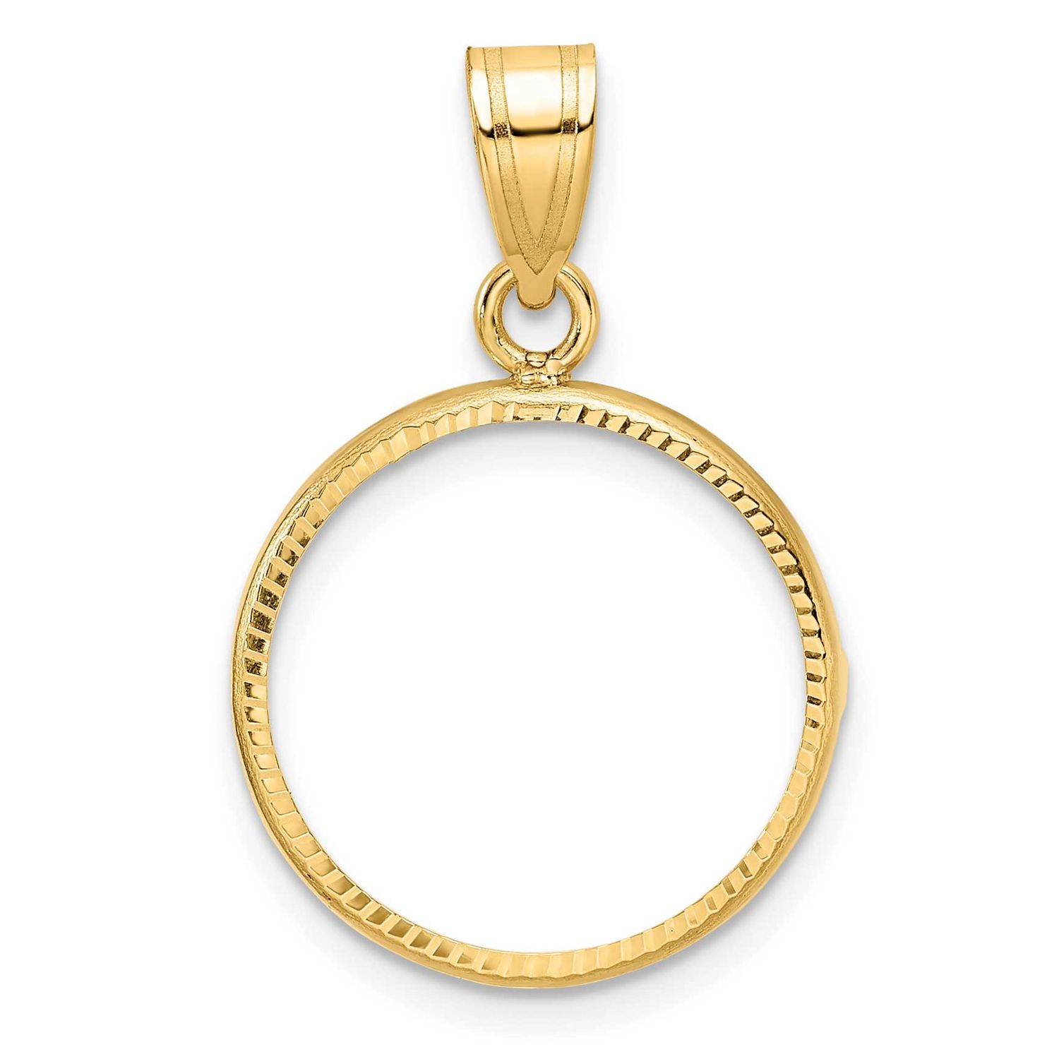 Diamond-Cut 16.5mm Prong Coin Bezel Pendant 10k Gold Polished 10C1801D/16.5