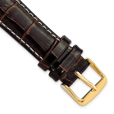 Debeer 14mm Brown Crocodile Grain Chronograph Leather with White Stitching and Gold-Tone Buckle 7.5…