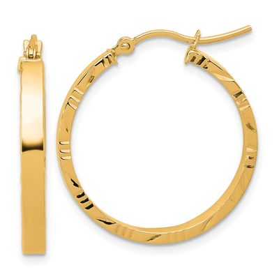 Diamond-Cut Edge Medium 3mm Polished Hoop Earrings 10k Gold 10LE645