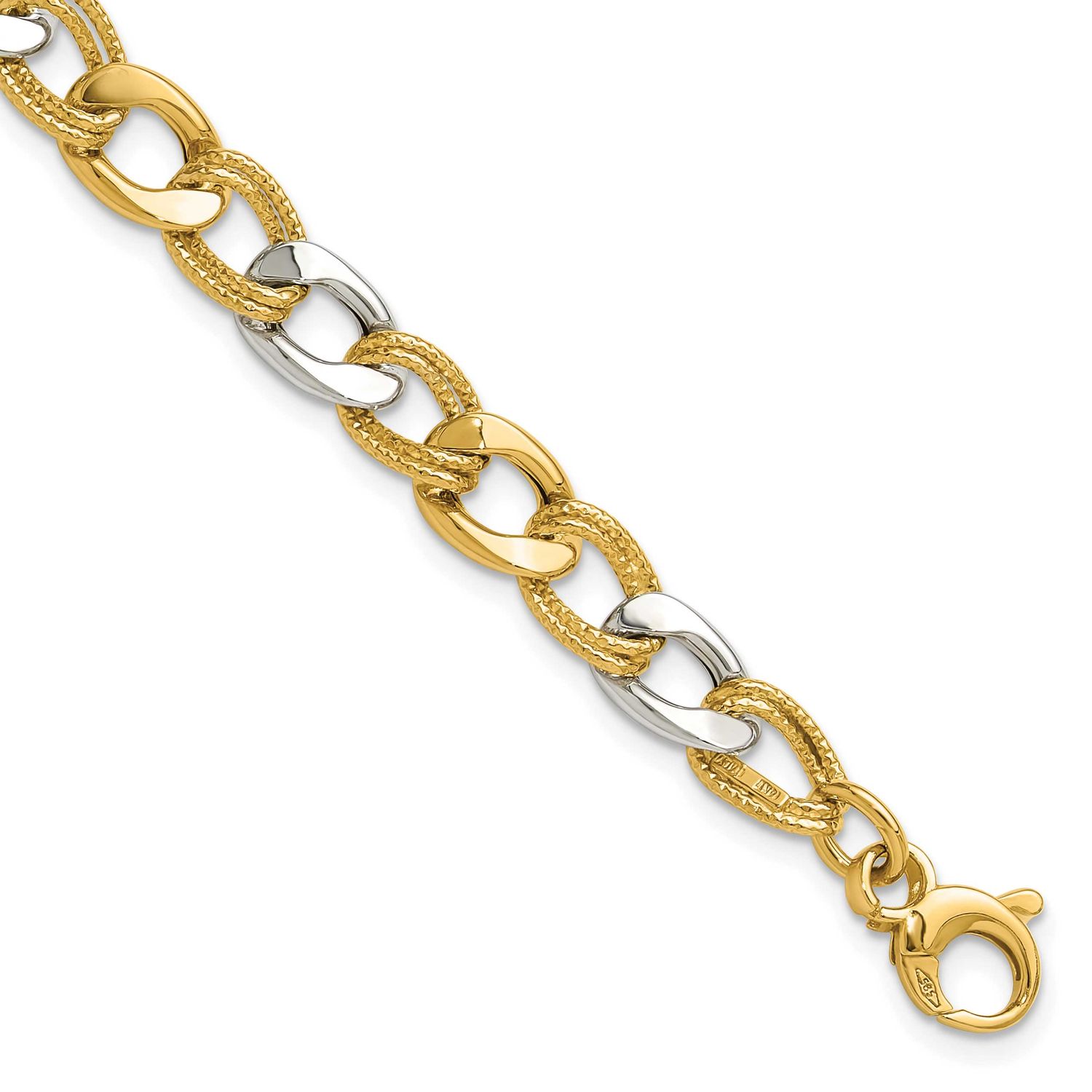 Textured Fancy Link Bracelet 14k Two-tone Gold Polished LF1892-7.25 196904332016