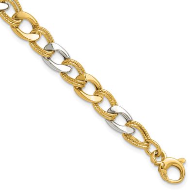 Textured Fancy Link Bracelet 14k Two-tone Gold Polished LF1892-7.25 196904332016