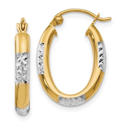 Rhodium Polished and Diamond-Cut Hinged Earrings 14k Gold 99D 883957023908