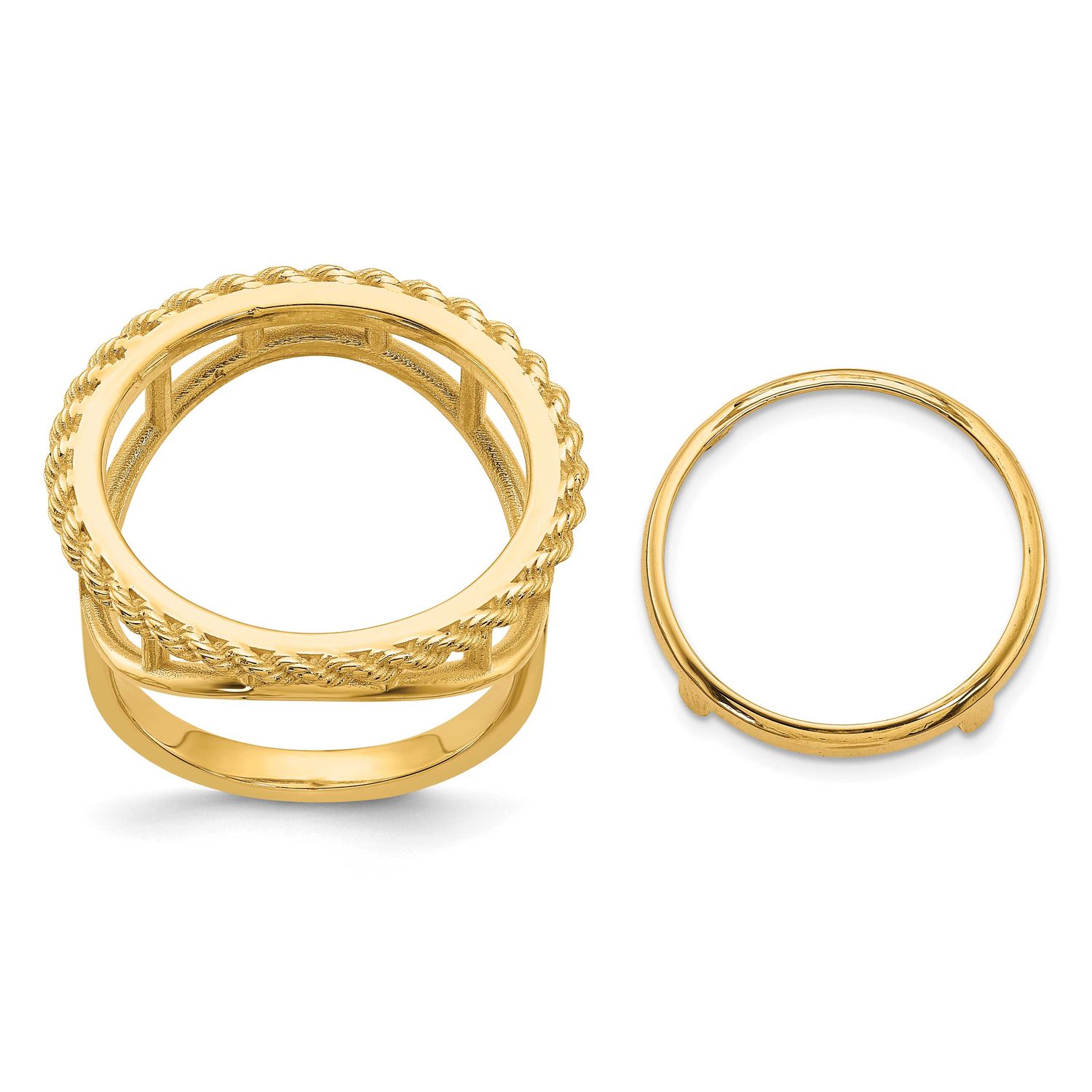 Ladies Polished and Textured with Rope Edge 16.5mm Coin Bezel Ring 10k Gold 10CR14/10AE