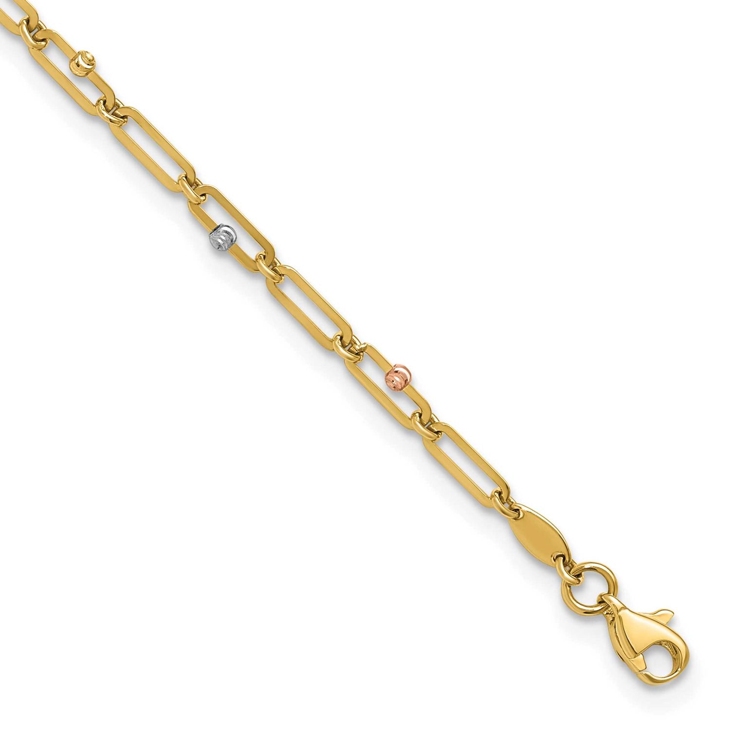 Tri-Color Polished and Diamond-Cut 10 Inch Anklet 10k Gold 10LF629-10 196904342442