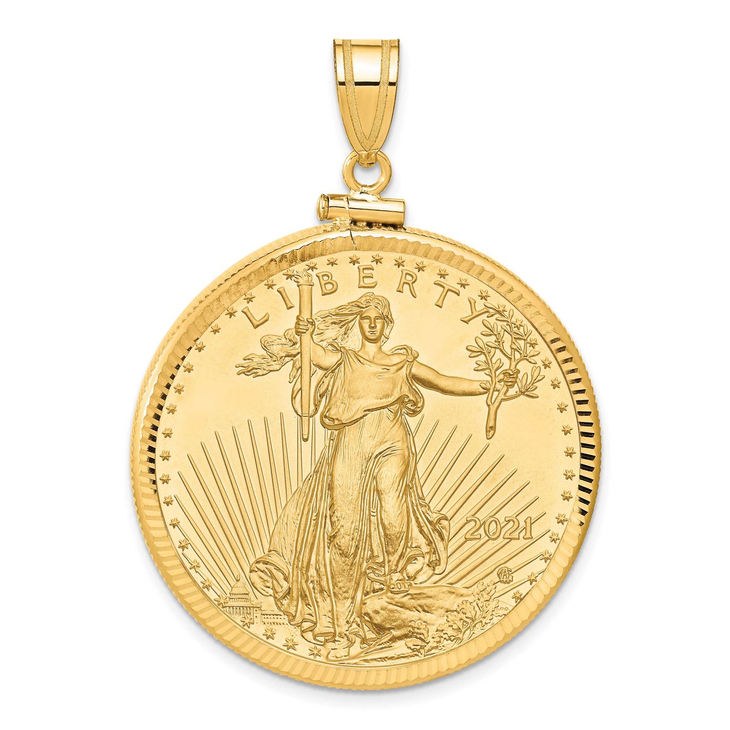 Diamond-Cut Screw Top Mounted 1Oz American Eagle Coin Bezel Pendant 14k Gold C2677/32.7C