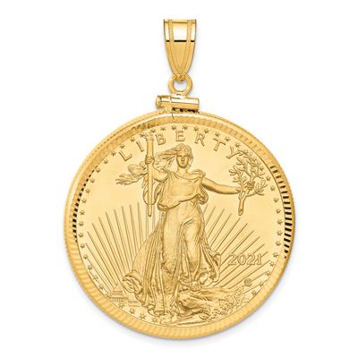 Diamond-Cut Screw Top Mounted 1Oz American Eagle Coin Bezel Pendant 14k Gold C2677/32.7C