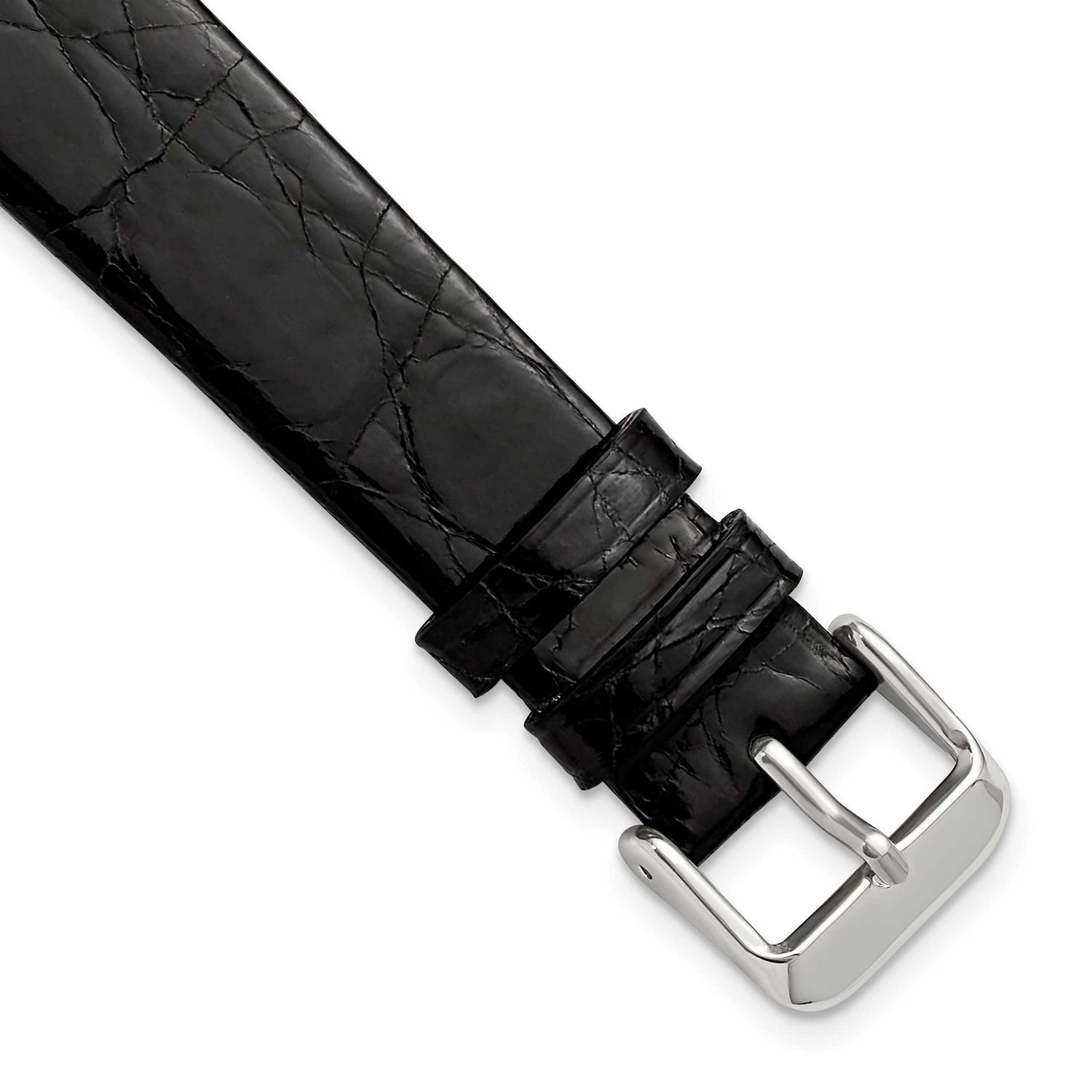 Debeer 19mm Black Flat Genuine Crocodile Leather with Silver-Tone Buckle 7.5 Inch Watch Band 523F-19