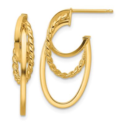 Twisted Oval J-Hoop Post Earrings 14k Gold Polished LE2687 196904339626
