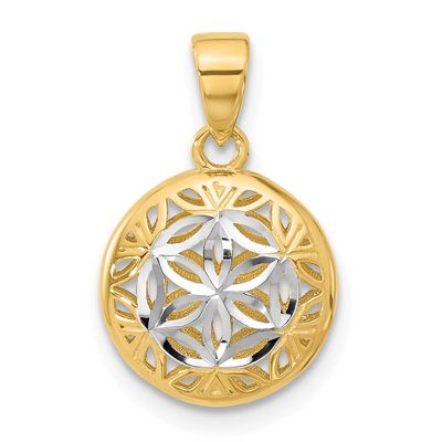 Polished and Diamond-Cut Pendant 14k Gold with Rhodium LF1823 196904344408