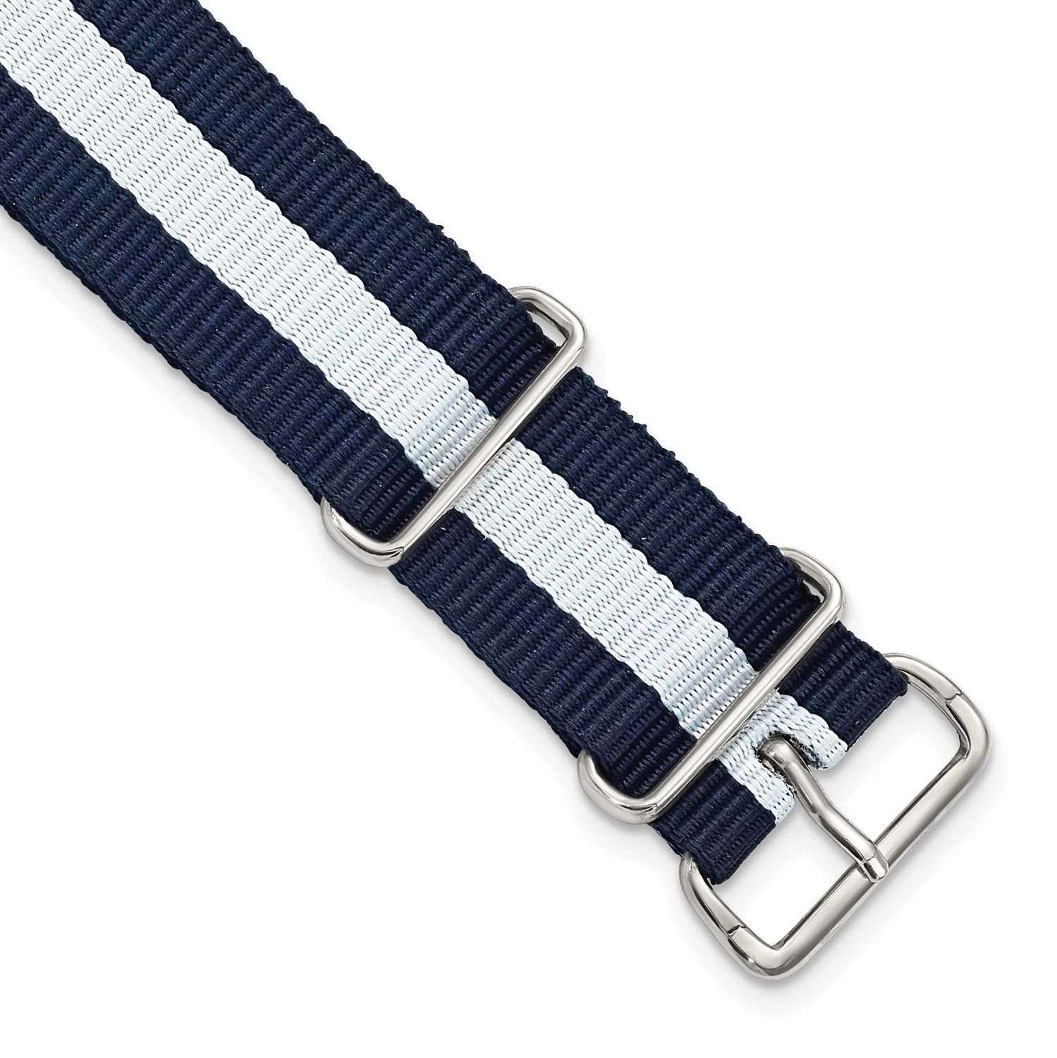 Debeer 16mm One-Piece Navy with White Stripe Military Ballistic G10 Nylon with Silver-Tone Buckle 1…