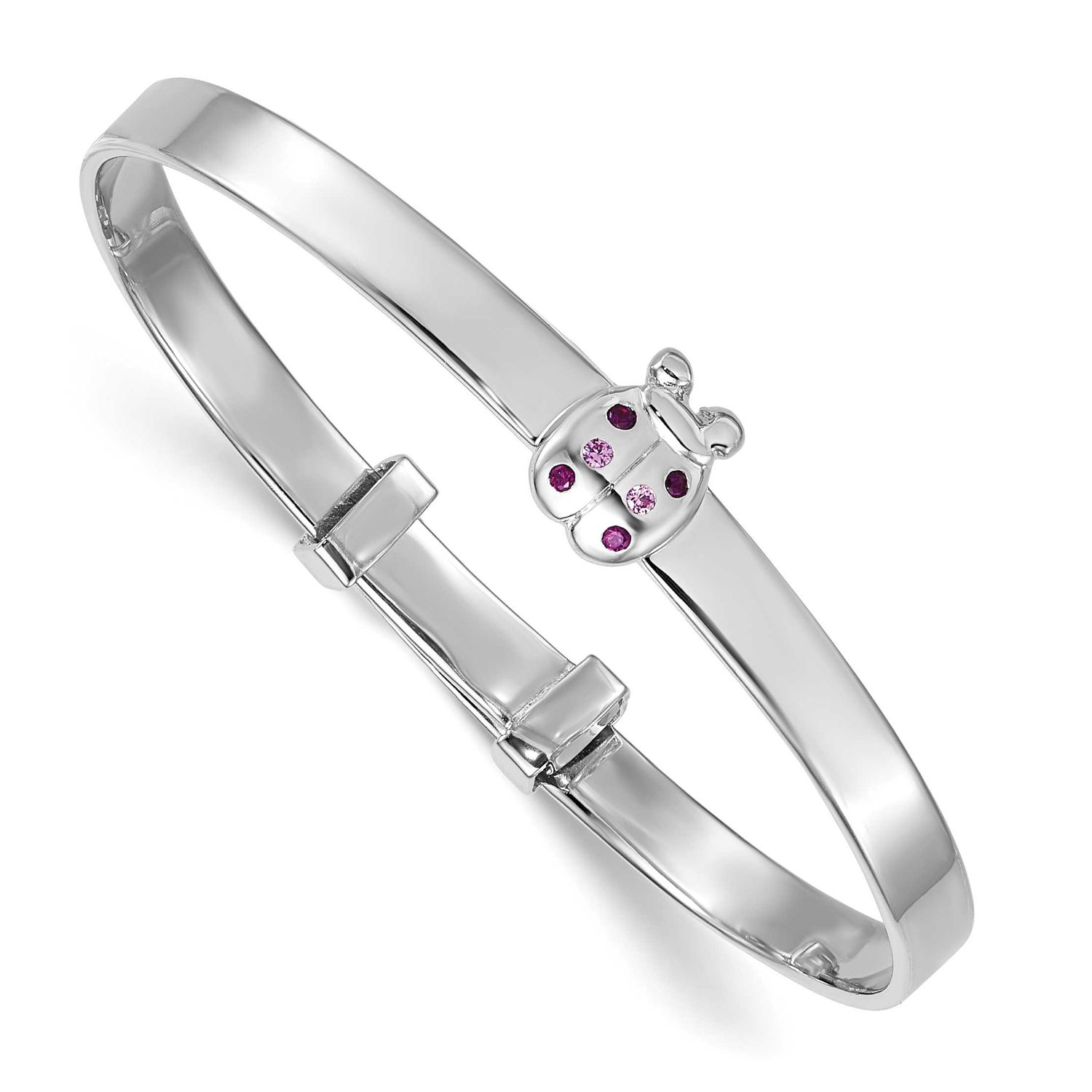 CZ Lady Bug Children&#39;s Adjustable Bangle Sterling Silver Rhodium-plated QB1641