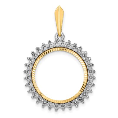 Diamond-Cut Diamond Circle 18.0mm Prong Coin Bezel Pendant Mounting 14k Two-tone Gold Polished CS39…