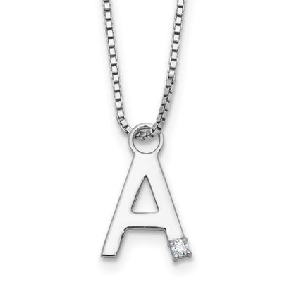 White Ice 18 Inch Diamond Letter A Initial Necklace Plus 2 Inch Extender Sterling Silver Rhodium-pl…
