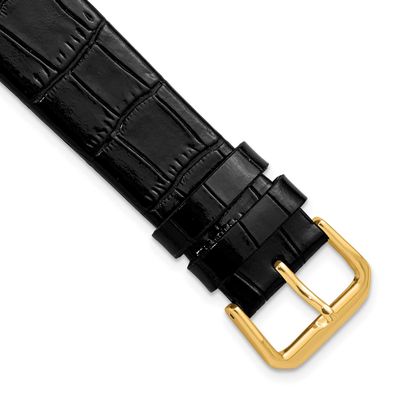Debeer 20mm Black Flat Alligator Grain Leather with Gold-Tone Buckle 7.5 Inch Watch Band 693FY-20 1…
