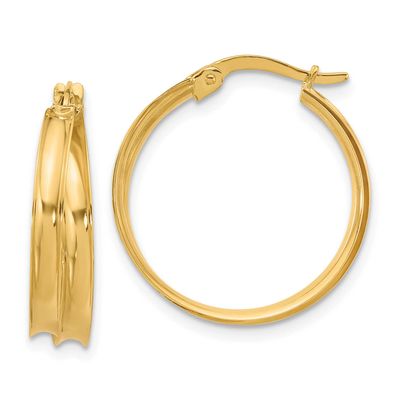 Grooved Round Hoop Earrings 14k Gold Polished LE2558 196904171509