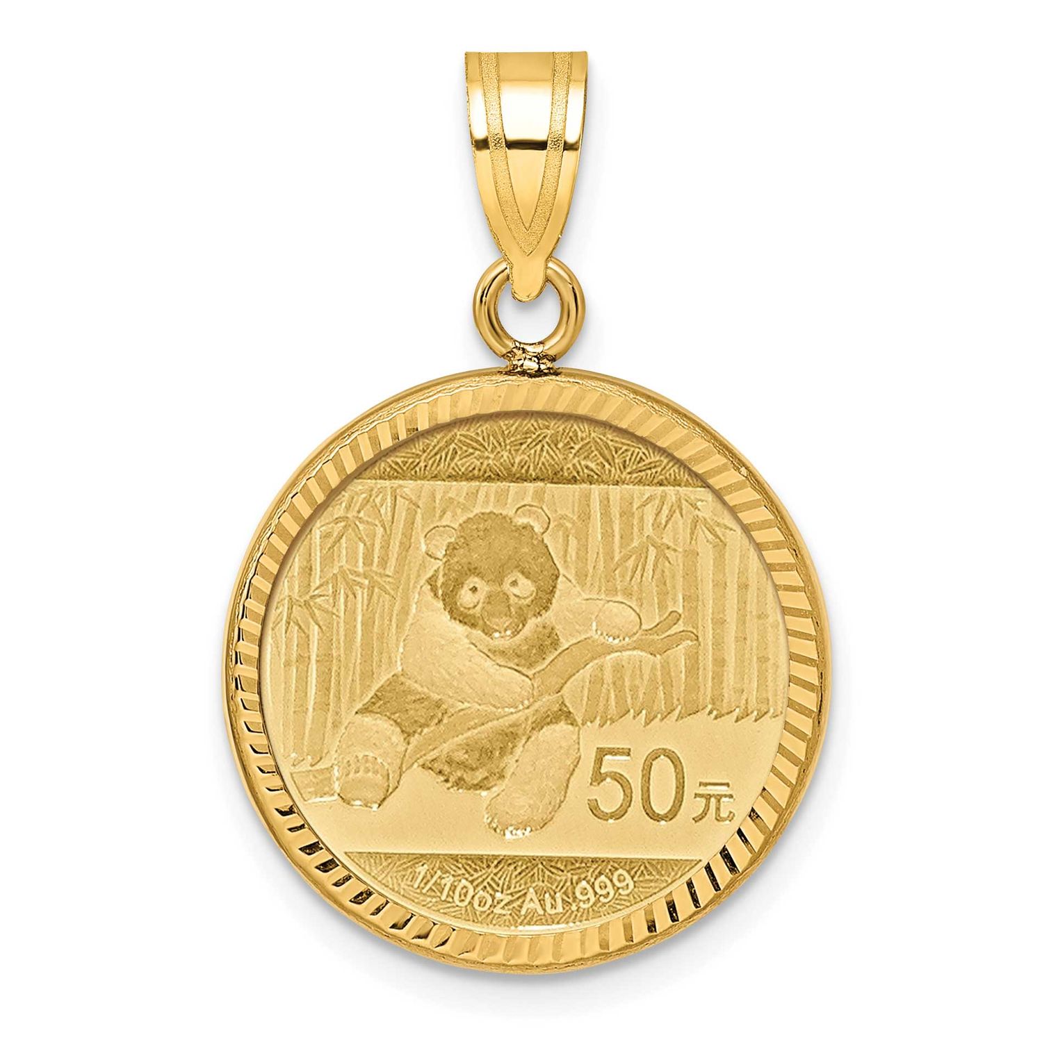 Diamond-Cut Prong Mounted 1/10Oz Panda Coin Bezel Pendant 14k Gold C3997/18.0C