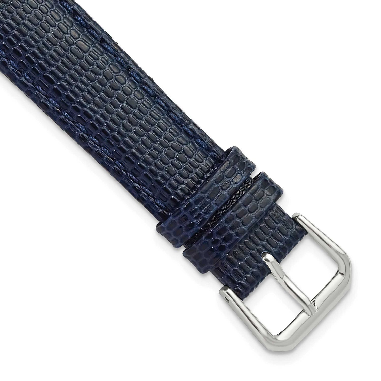 Debeer 16mm Navy Lizard Grain Leather with Silver-Tone Buckle 7.5 Inch Watch Band 25-16 196904354537