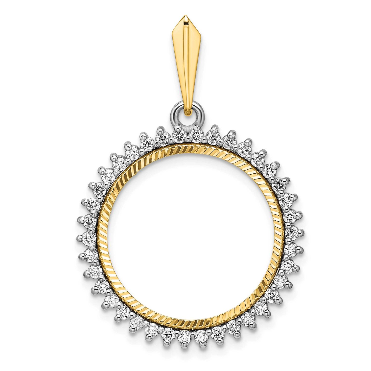 Diamond-Cut Aa Diamond Circle 20.1mm Prong Coin Bezel Pendant 14k Two-tone Gold Polished CS3984D/20…