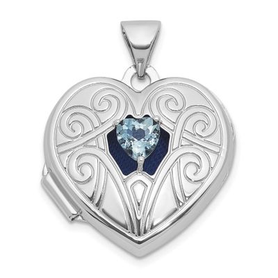 Aquamarine March Birthstone 18mm Heart Locket Sterling Silver Rhodium-plated QLS1200/MAR