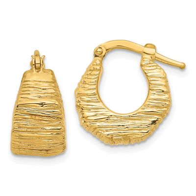 Hoop Earrings 14k Gold Polished and Textured LE2576 196904337097