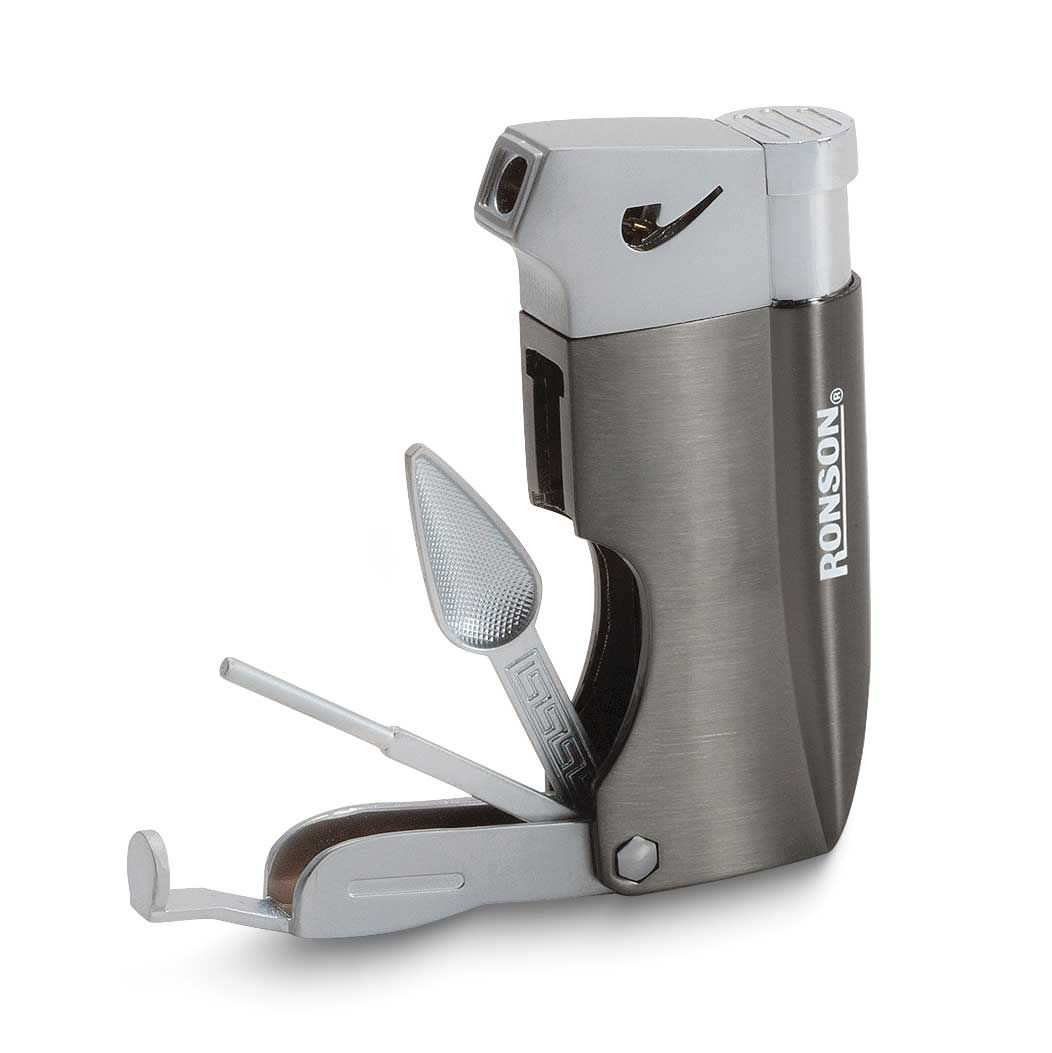 Ronson Refillable Black Metal Pipe Lighter with Spoon/Poker/Tamper GM22130 37900308318