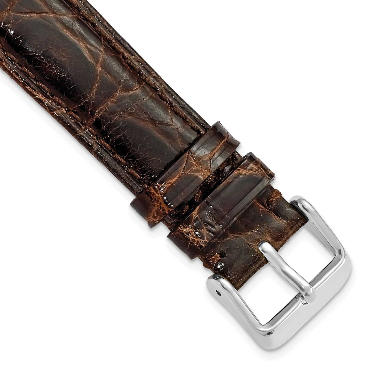 Debeer 18mm Long Brown Genuine Caiman Leather with Silver-Tone Buckle 8.5 Inch Watch Band BAW128L-18