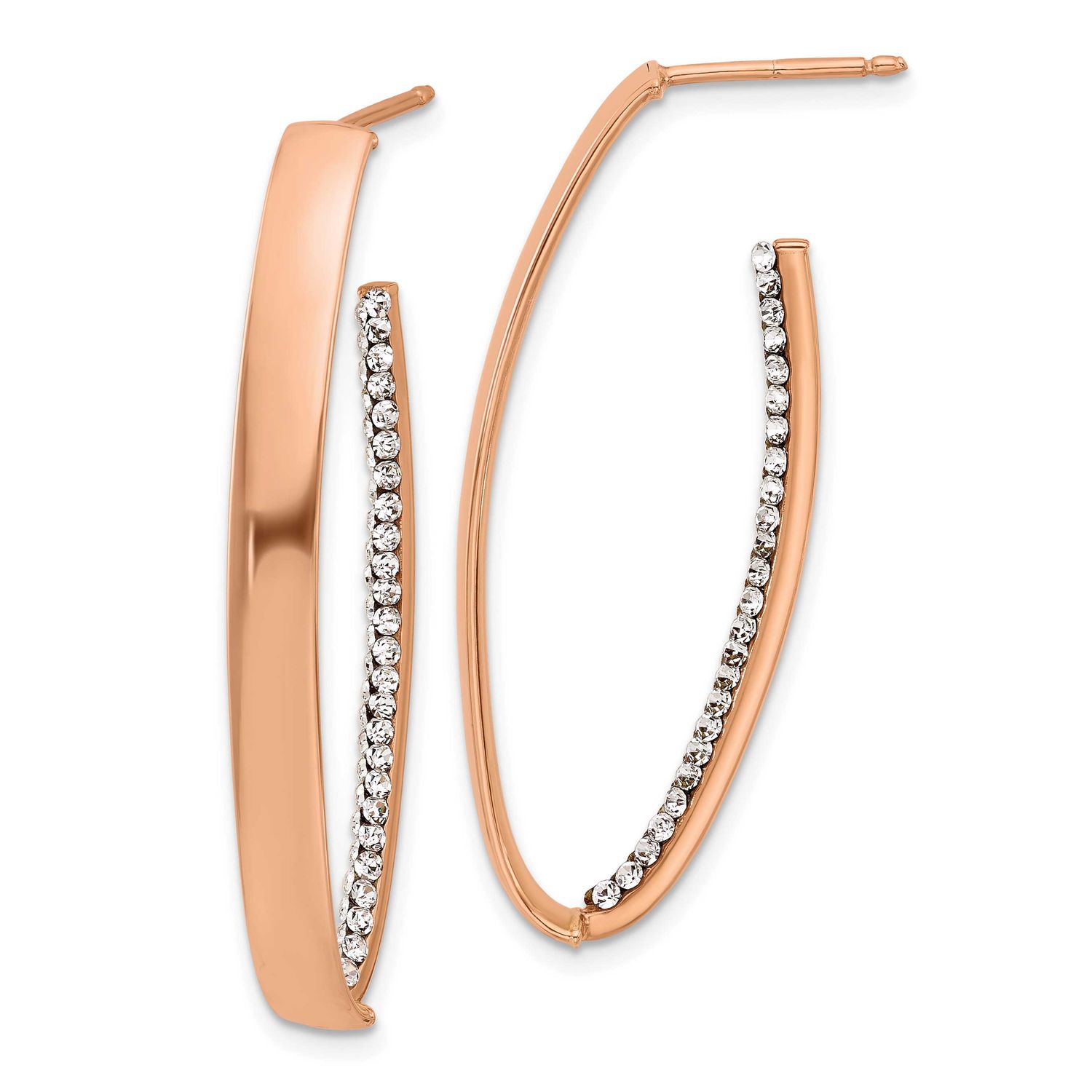 Rose Gold-Plated Polished Crystals J-Hoop Post Earrings 14k Gold LE2612R 196904339053