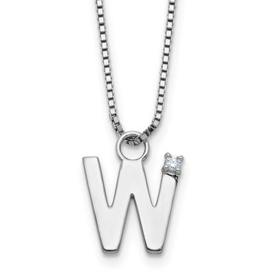 White Ice 18 Inch Diamond Letter W Initial Necklace Plus 2 Inch Extender Sterling Silver Rhodium-pl…