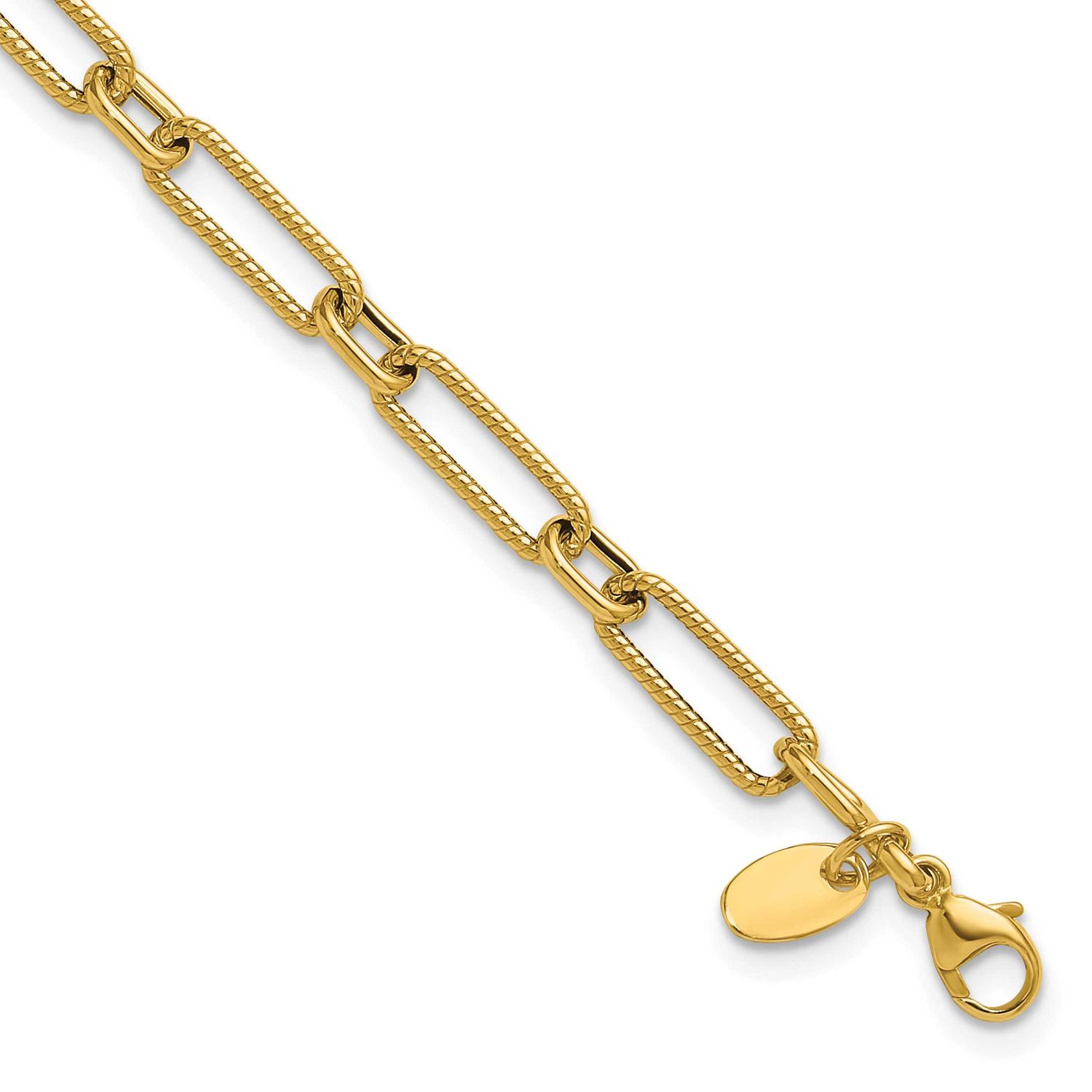 4.2mm Fancy Link Bracelet 14k Gold Polished and Textured LF2228-7.5 196904316672