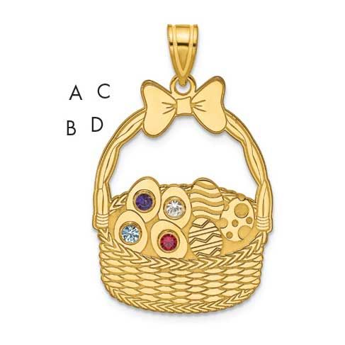Sterling Silver 4 Birthstone with Bezel Easter Basket Pendant 14k Gold QMP1538/4G