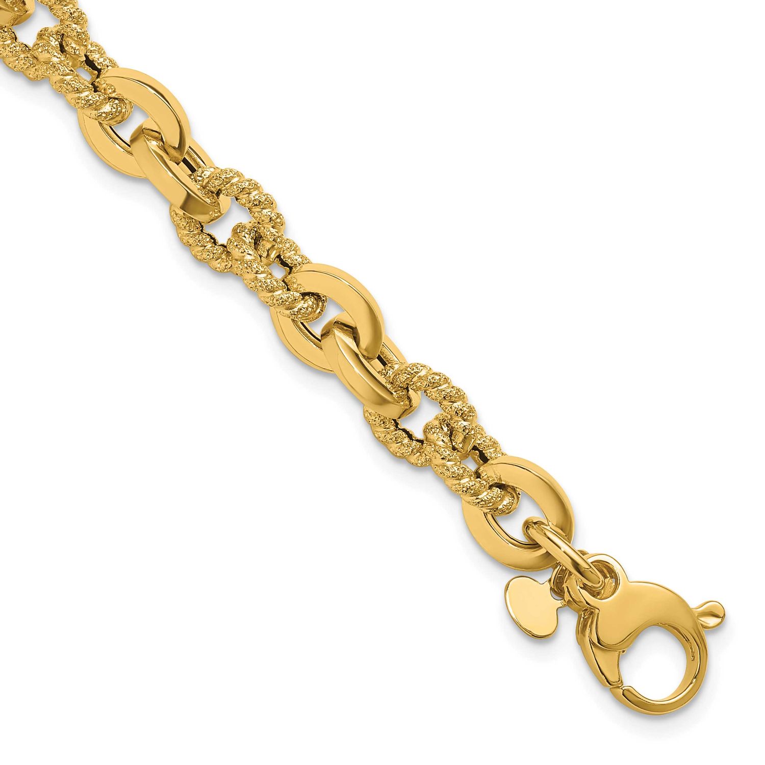 Fancy Link Bracelet 14k Gold Polished and Textured LF1963-7.25 196904329788