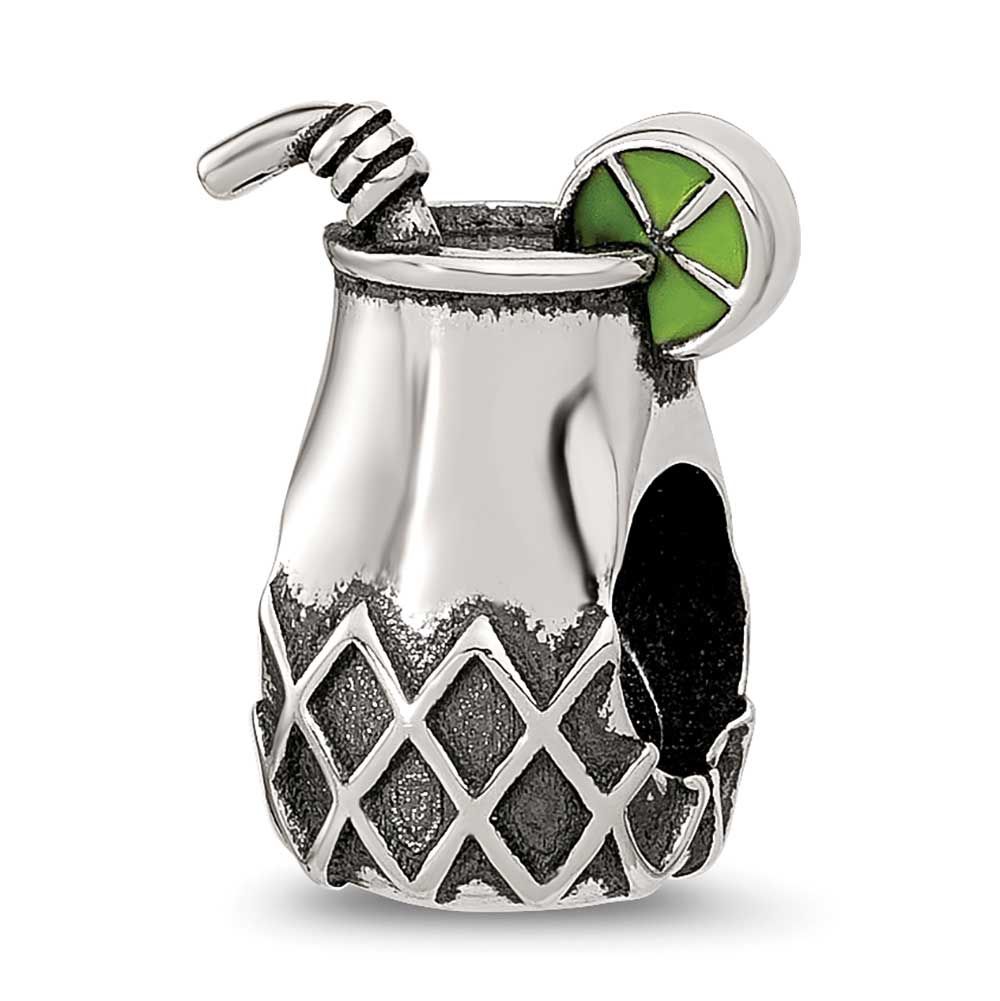 Enamel Lime In Fancy Drink Bead Sterling Silver QRS4526 196904279137